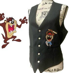 VINTAGE 1992 LOONEY TUNES TAZMANIA DEVIL 100%COTTON BLAZER VEST Sz S Cartoons